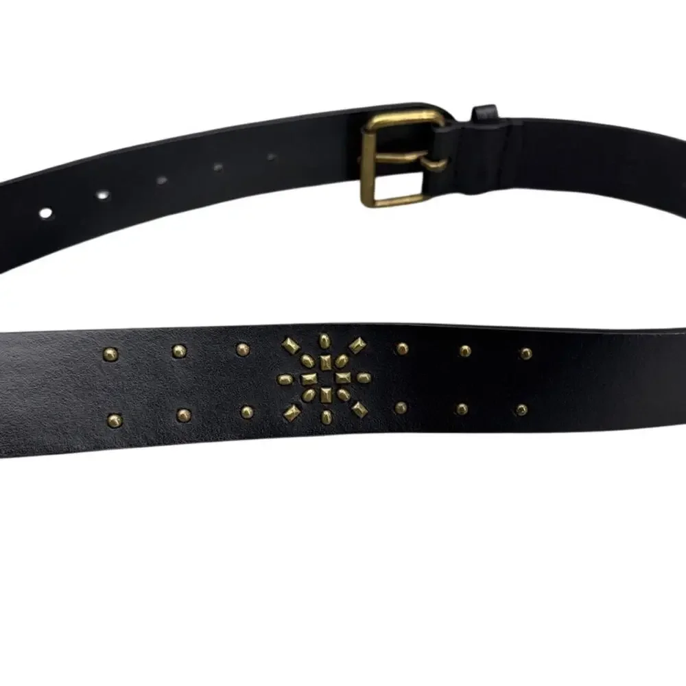 Chaps Black Genuine Leather Studded Bronze Brass Buckle Belt Women Size M